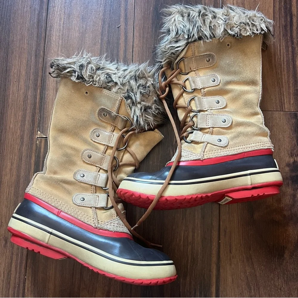 Sorel Waterproof Winter Boots Faux Fur Tan Red Sole Women Size 6 / EU 37 - Picture 7 of 7